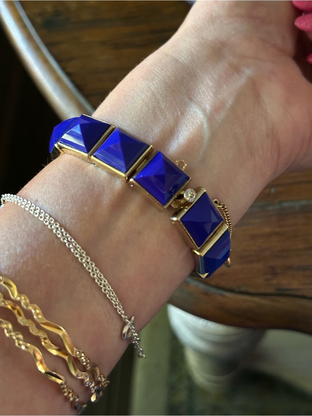 Henri Bendel matching Gold and Blue Earrings & Bracelet - Picture 7 of 15